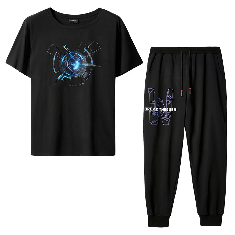 

Set meal 2301091 + k096 large size suit fattening and enlarging men's short sleeve T-shirt trousers