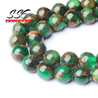 green cloisonne round stone beads natural spacer beads for jewelry making diy bracelet accessories 15strand 6810mm wholesale