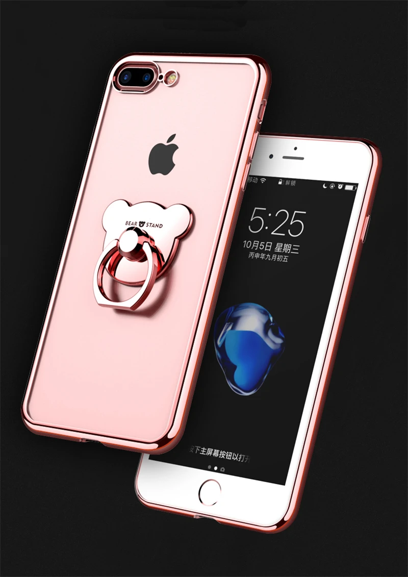 Милый мягкий силиконовый чехол с покрытием для Iphone 11 Pro X XS MAX XR 8 7 чехол с медвежатным кольцом держатель для I Phone 6 S 6 S Plus 5 5S чехол