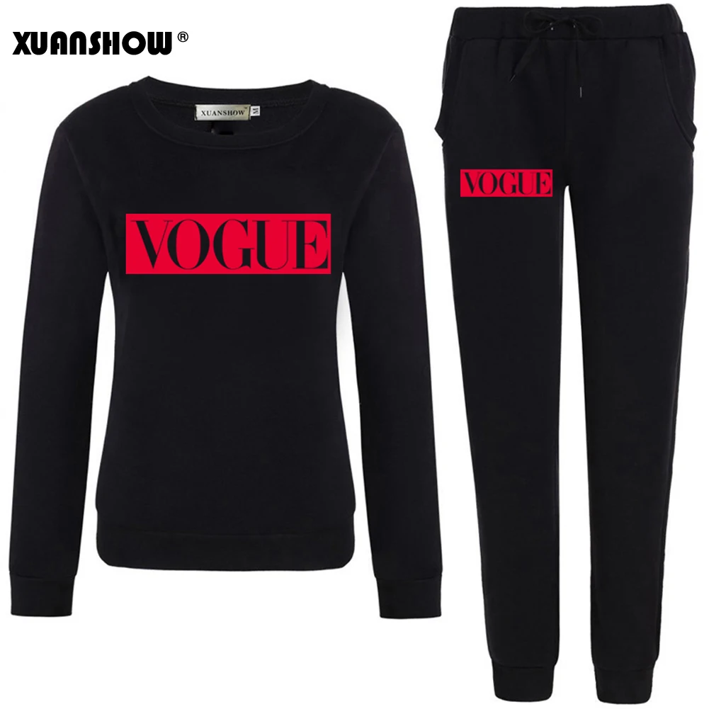 XUANSHOW Осень зима Женский комплект VOGUE Письмо Распечатать Блуза+ брюки Длинный рукав Спортивные костюмы Костюм из двух частей Спортивная одежда Размер плюса