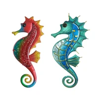 garden wall art metal seahorse decoration with glass for home outdoor animales jardin miniature statues and sculpture set of 2