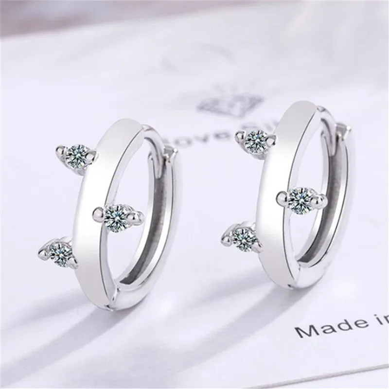 

925 Sterling Silver Crystal Circle Piercing Stud Earrings For Women Girls Engagement Party Jewelry Pendientes eh068