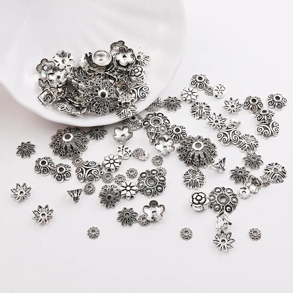 Тибетские античные серебряные цветные цветочные шарики для рукоделия