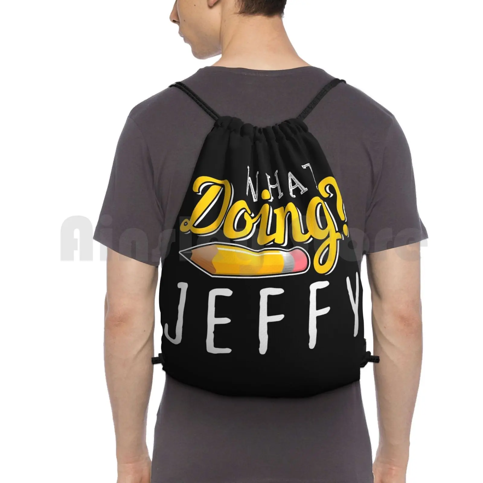 

What Doing Jeffy Pencil Gift Cute Funny School Backpack Drawstring Bags Gym Bag Waterproof Idea Cool Stylish Funny Fun