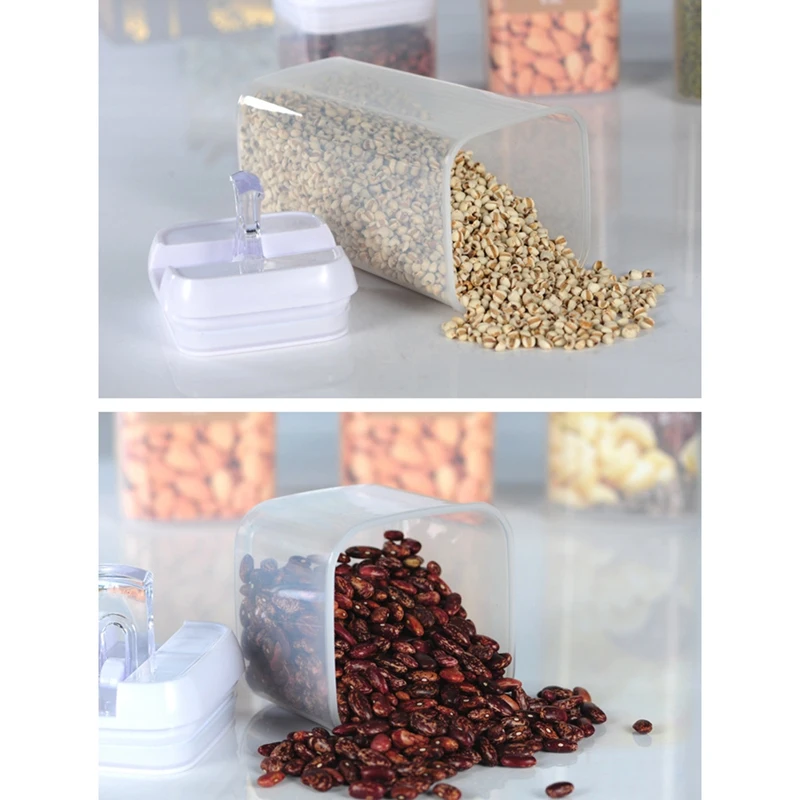 

3PCS Rectangular Dry Food Flour Beans Airtight Flip Storage Container Holder 0.5/0.8/1.2L
