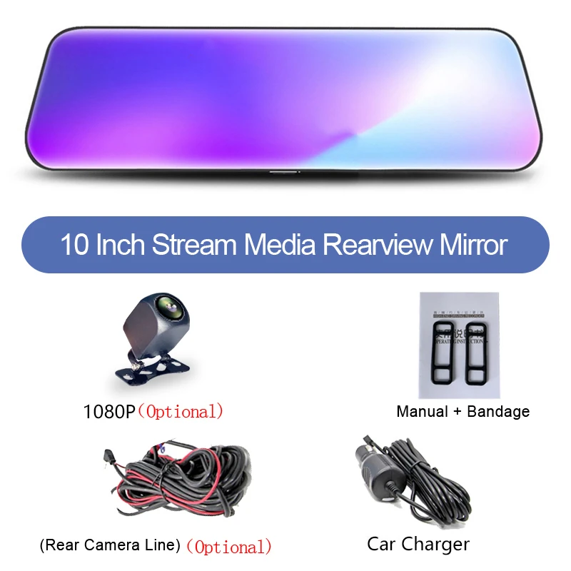 Зеркало-видеорегистратор ADDKEY с IPS-экраном 10 дюймов двойной объектив Full Hd