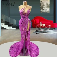 lavender beading party gowns mermaid trumpet party dress spaghetti strap sweepbrush sleeveless zipper evening dresses