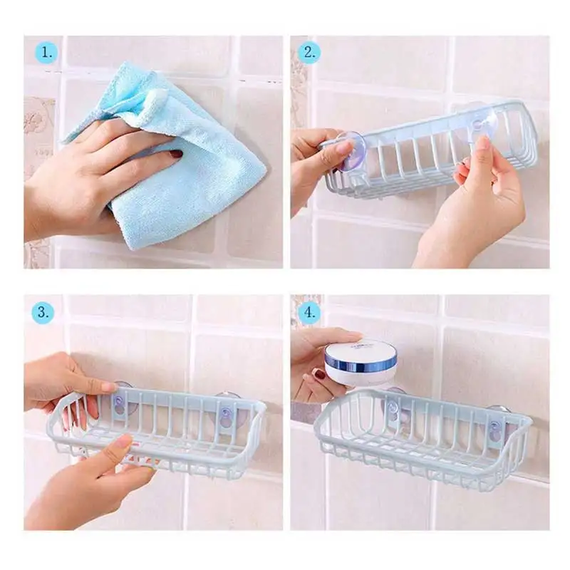 

1Pcs Plastic Sink Shelf Kitchen Sponge Holder Rack Drain Basket Home Bathroom Wash Cleaning Storage Gadgets Double Suction Cups
