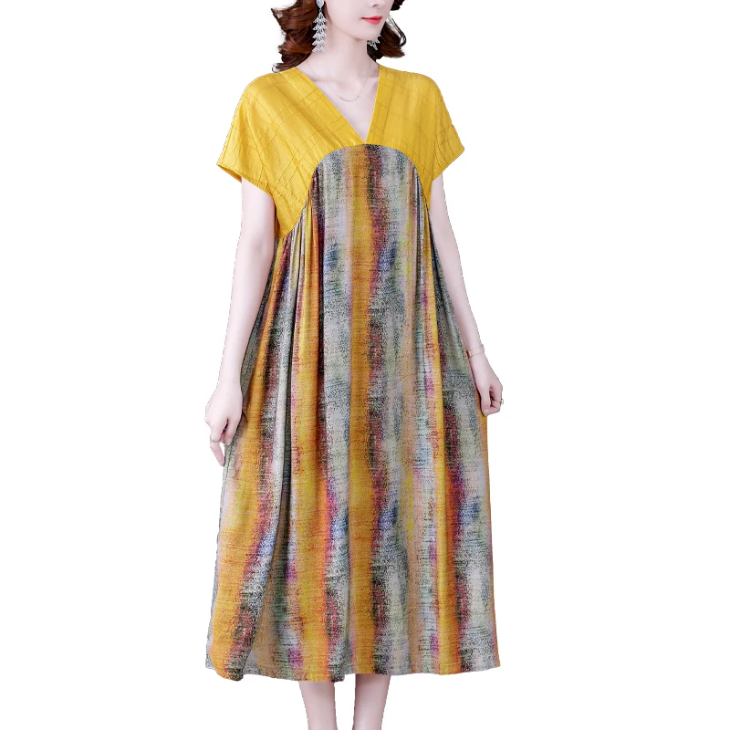 

Summer Casual M-4XL Plus Size Floral Satin Midi Sundress Elegant Print Mulberry Silk Beach Dress 2021 Women Slim Party Vestidos