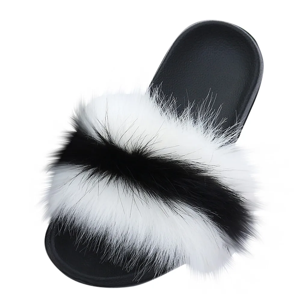 Элегантные меховые Тапочки с искусственным мехом женская обувь цвет черный