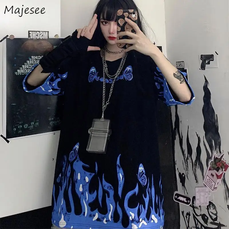 

Футболки женские модные свободные летние новые универсальные уличные Топы в Корейском стиле Harajuku с принтом и круглым вырезом для колледжа