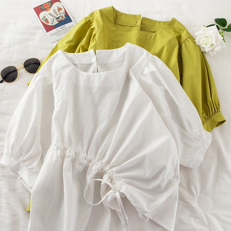 Женская Асимметричная блузка Повседневная Блузка с круглым вырезом и коротким
