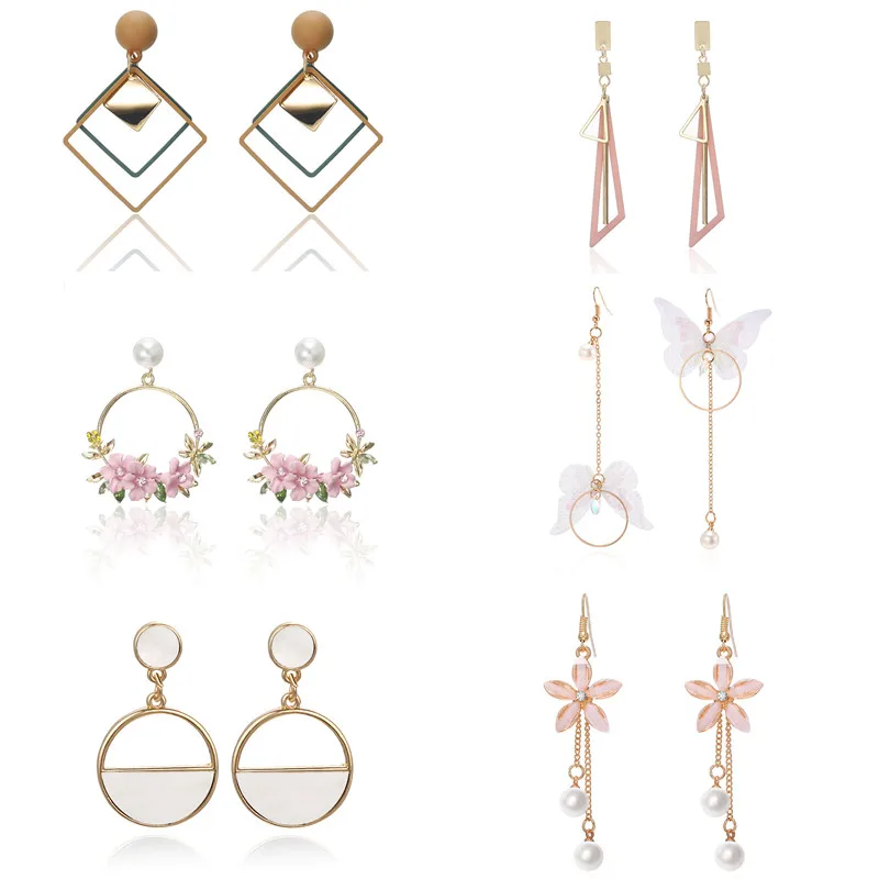 

Korean Round Dangle Earrings For Women Gold Heart Round Geometric Earrings 2021 Wedding Jewelry