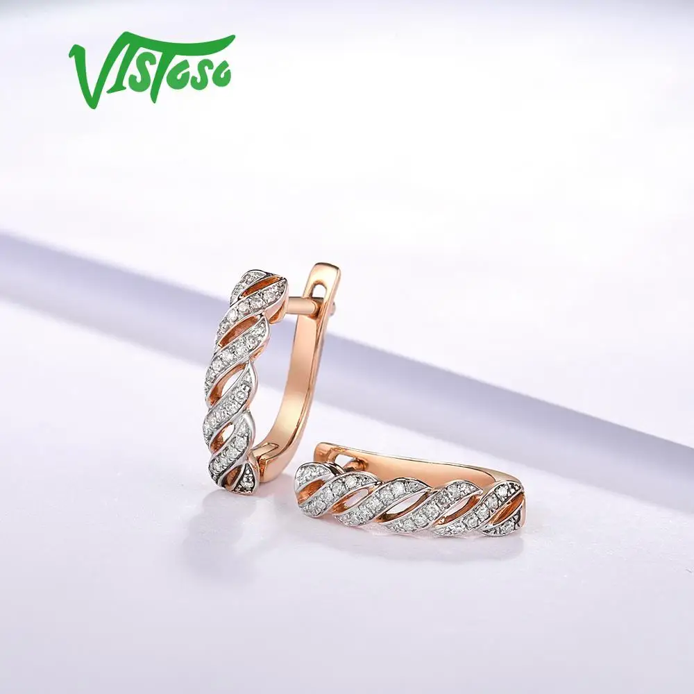 Женские золотые серьги VISTOSO, 14 к, 585 розовое золото, сверкающие Роскошные серьги С вечными бриллиантами, обручальное кольцо, юбилейное ювелирное изделие