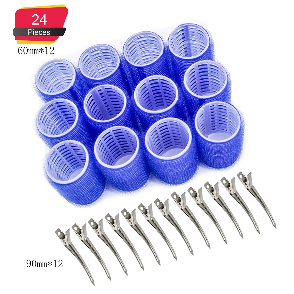 Hair Rollers 24/Pack with Metal Hair Clips Self Grip Salon Hairdressing Curlers, Hair Curlers Sets, 