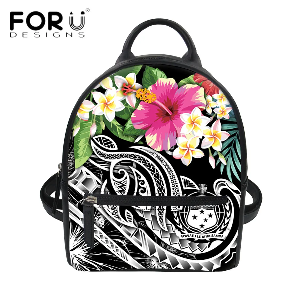 

FORUDESIGNS Brand Designer Women's Backpack Samoa Polynesian Turtle Hibiscus Print PU Leather Cute Small Backpack For Teen Girls