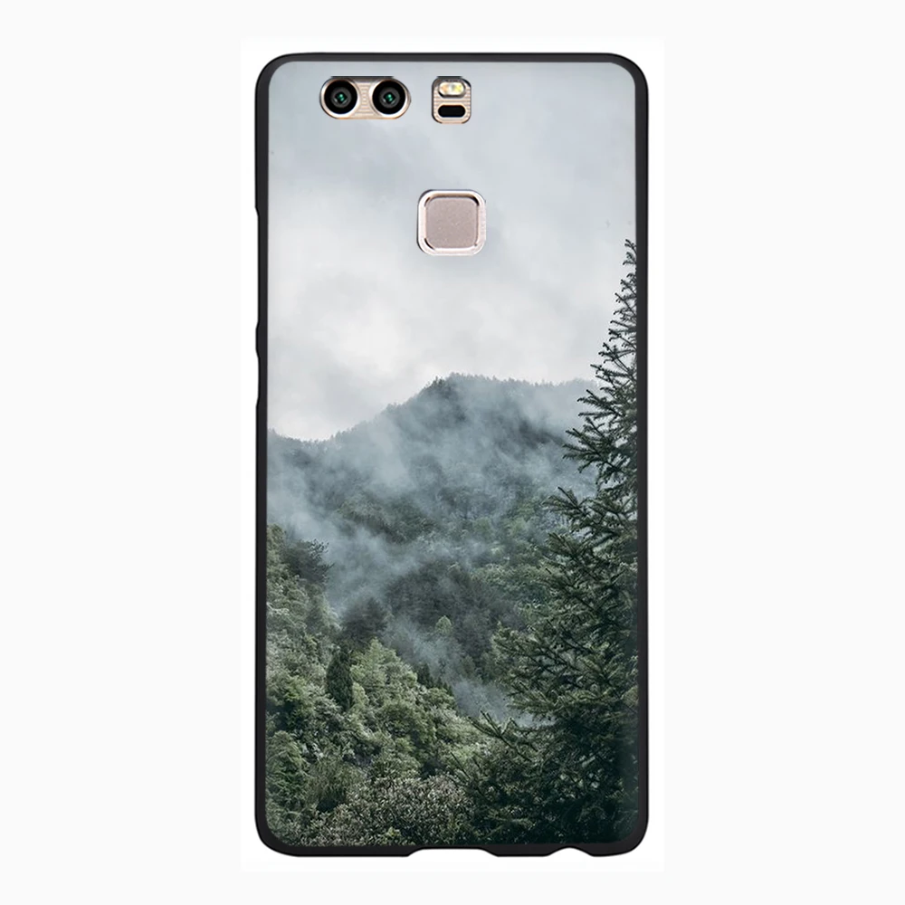 Мягкий силиконовый чехол для телефона с изображением гор пик леса снега Huawei P8 P9