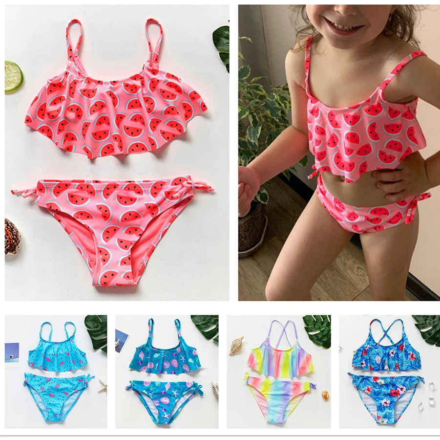 

1~14Y Girls Swimsuit High quality Girls swimwear Two pieces Kids Bikini set Biquini Infantil Swimming suit for children-ST108mix
