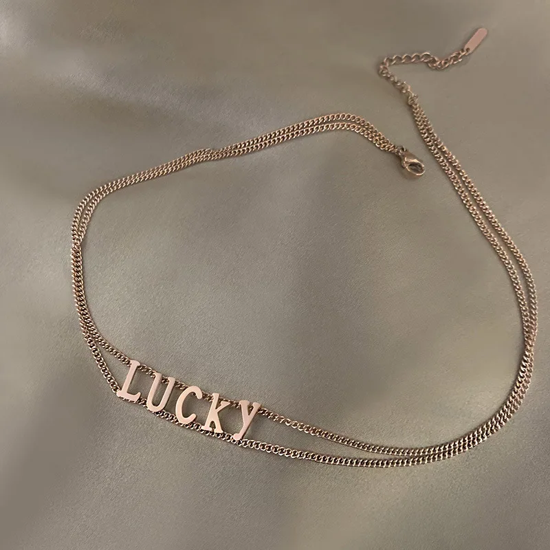 

SNCSDK Double letter titanium steel fashion Women's necklace 2020 female fashion "Lucky" clavicle chain temperament accessories