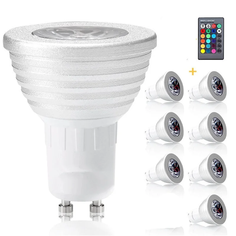 

8pcs Dimmable 5W Led Spotlight Light RGBW GU10 LED Spotlight Bulb With 24keys Remote Controller 85-265V 16 Color Changing Magic