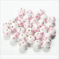 20pcs 20mm pink mouth round wooden beads diy custom valentines day party decoration childrens toysbracelet accessories