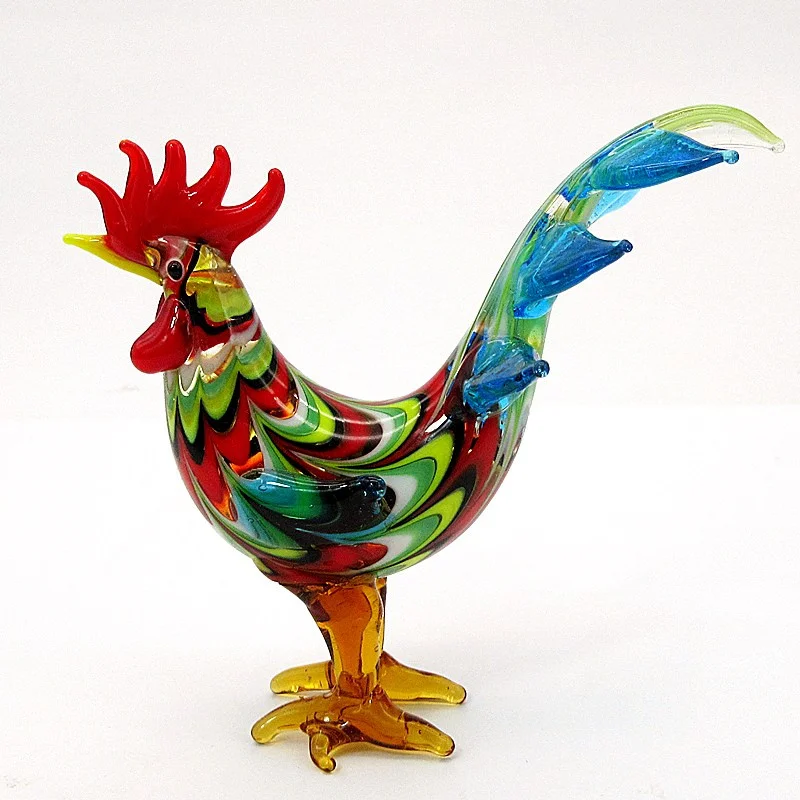 

Murano Glass Cock Figurines Cute Vivid Rooster Poultry Animals Craft Ornaments Christmas Gifts For Kids Home Room Tabletop Decor