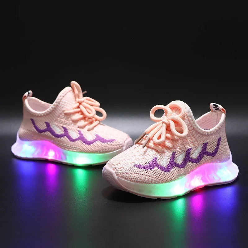 

Spring New Children's Wave Boys and Girls Shoes LED Glowing Lights Coconut Shoes Kids Colorful Glowing Luminous Shoes CS123
