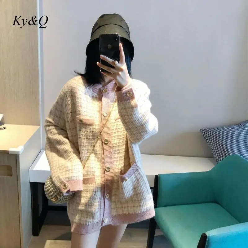 

2020 Spring Women Luxury Design Sweater New Vintage Patchwork Plaid Knit Single Breasted Cardigans Jacket Coat Clothes Sweater