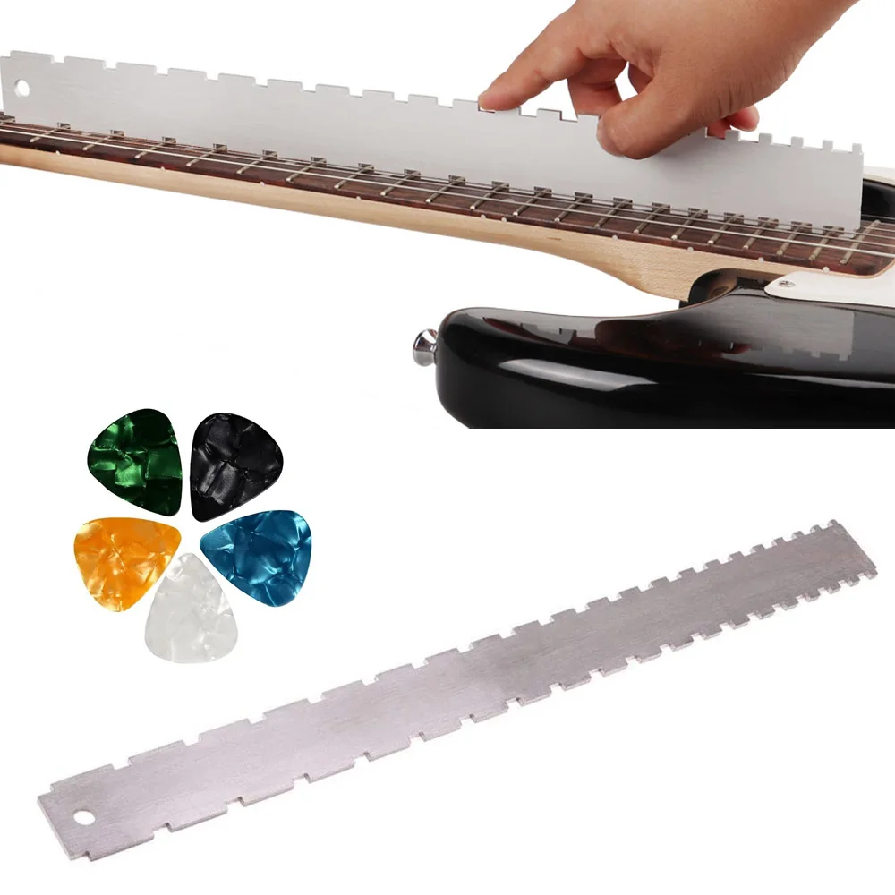 Guitar Fretboard Frets Neck Notched Ruler Straight Edge Luthier Tool with 5 Picks for Electric Guitars 24.75&quot 25.5&quot Scale | Спорт и