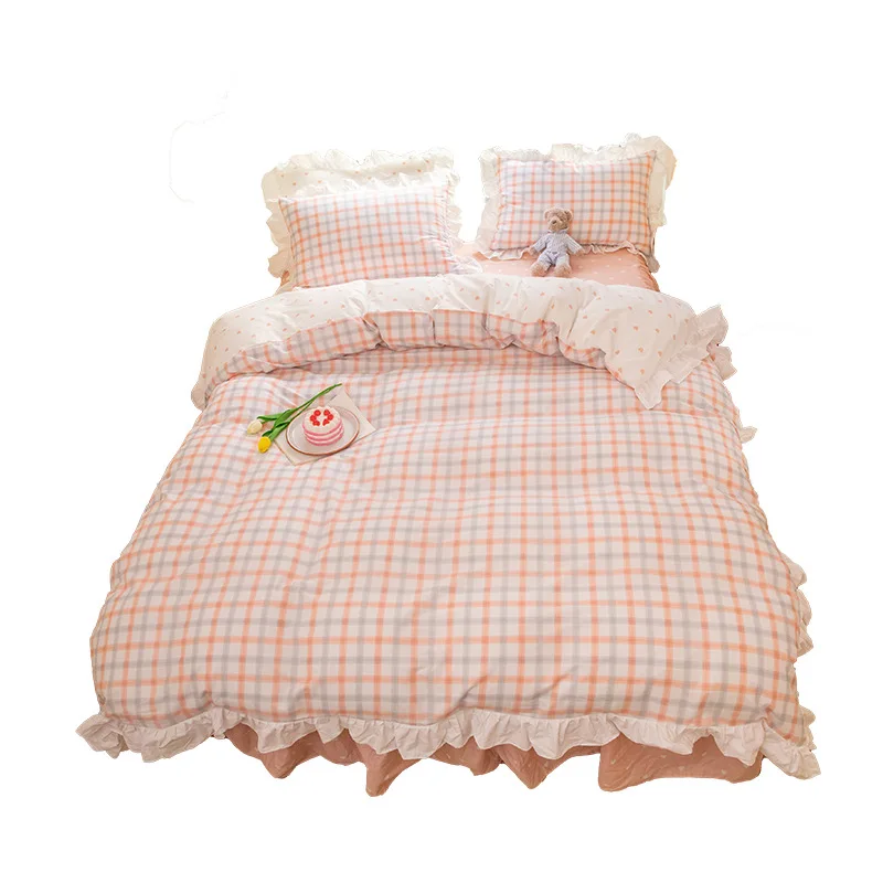 

Bedding Set Pure Cotton Quilt 4-Piece Set of Lovely Princess Style Korean Bed Sheet and Skirt Duvet Cover
