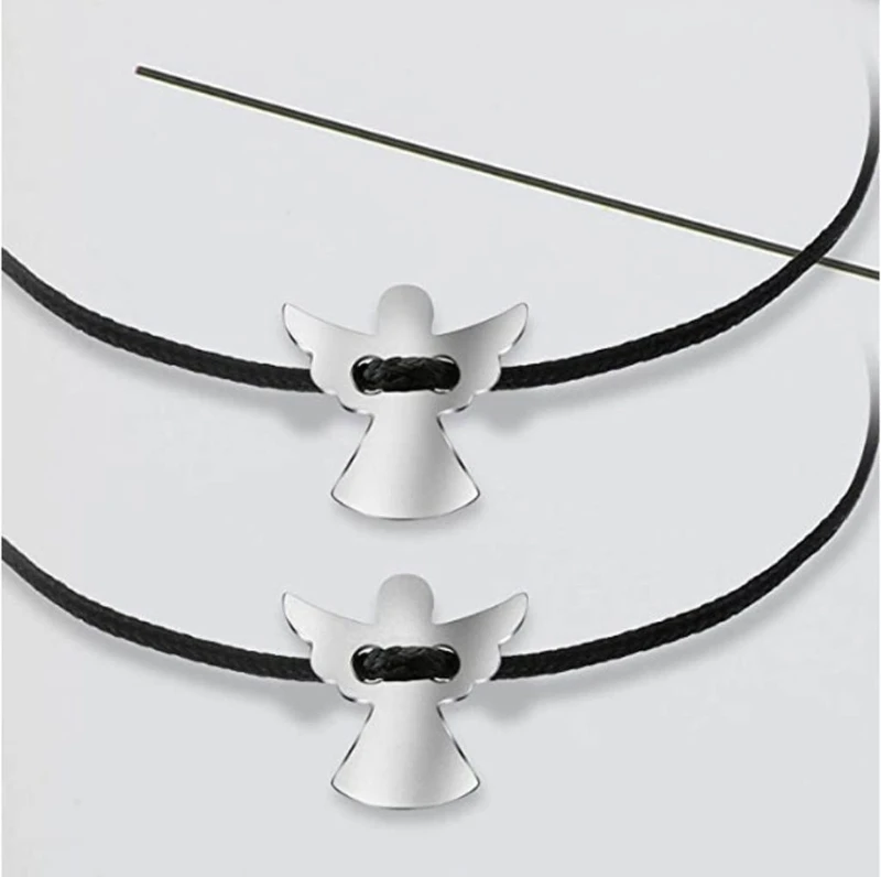 

2Pcs Handmade Cherub Promise Bracelets Angel Friendship Couple Distance Matching Waxed Cord Bracelet Lover Jewelry Gift