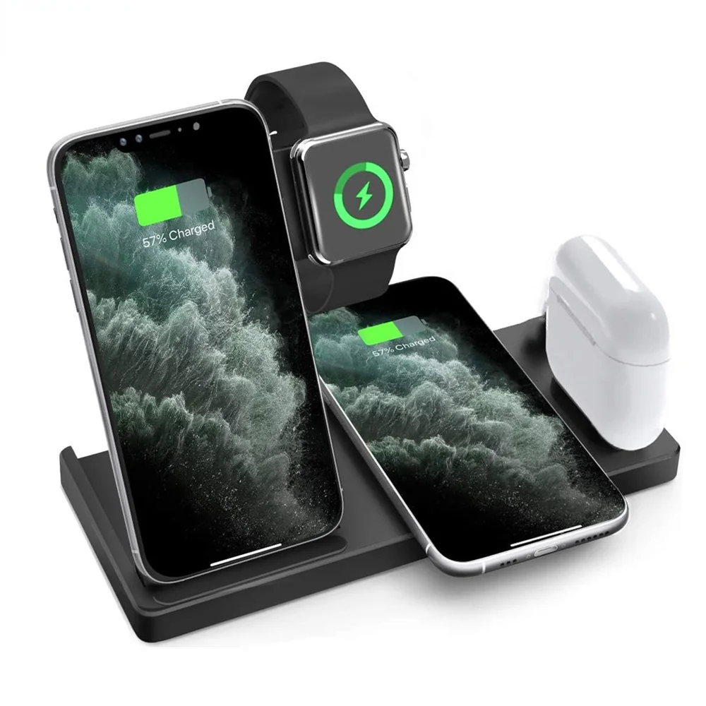 

QI 15W Fast 4 In 1 Wireless Charger For iPhone 12 11 XS XR X 8 Dock Station For Apple Watch 6 5 4 3 2 Airpods Pro Charging Stand