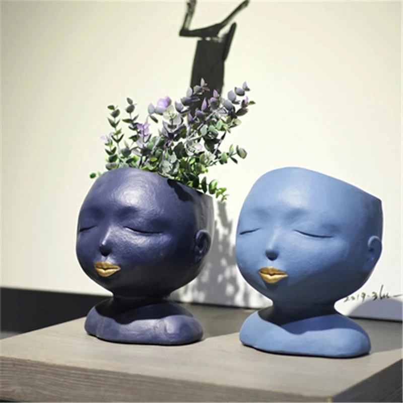 

Nordic Little Boy Head Portraits Human Face Sandstone Flower Pot Creative Living Room Entryway Dried Flowers Floral Vase A1569