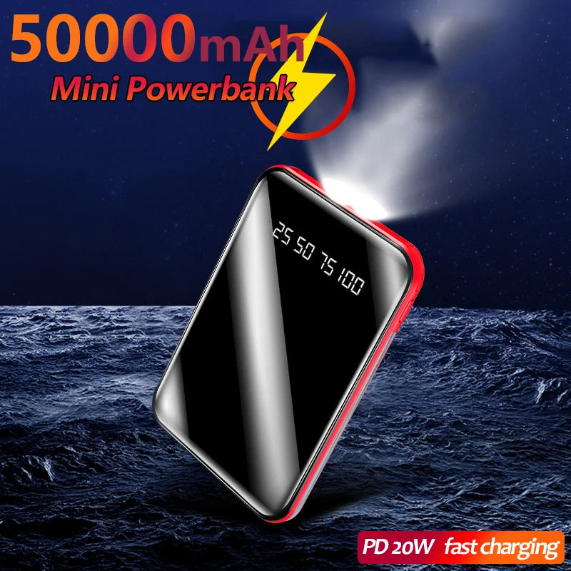 

Mini Ultra-thin 50000mAh High capacity Power Bank with Digital Display, Flashlight, and Compact Design For iPhone Xiaomi Huawei
