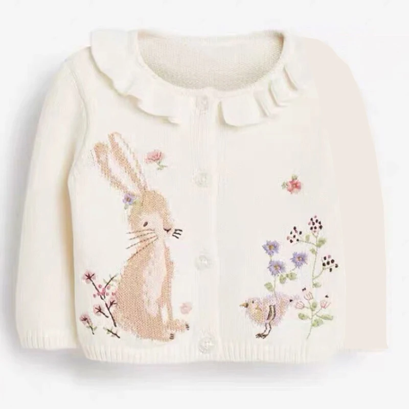 

Little maven Baby Girls Clothes Autumn Clothes Yellow Floral Rabbit Knitted Sweater with Pocket Lovely Toddler Kids Girls Outfit
