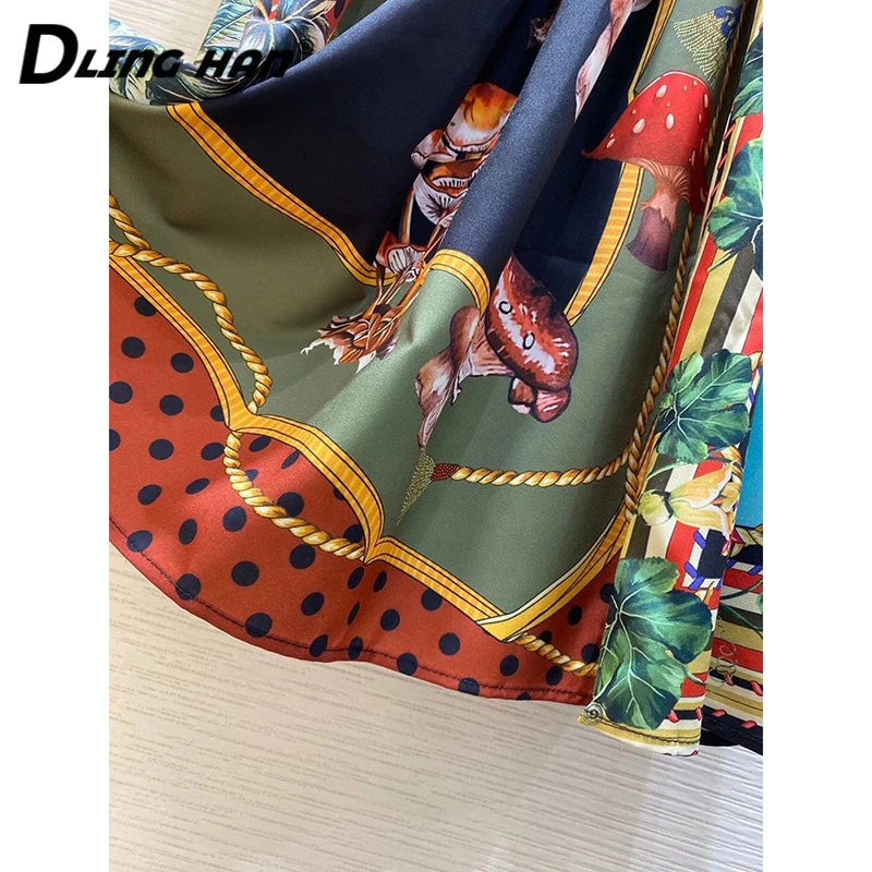 

DLINGHAN Fashion Vegetables Fruit Print Dress Women's Long Sleeve Elastic Waist Dresses Designer Spring New