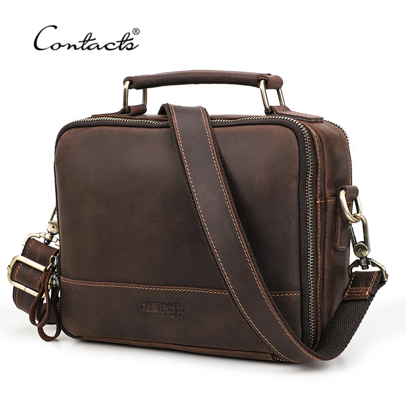 Men's Casual Crossbody Bag Tote Hand Bags Crazy Horse Leather Men Shoulder Messenger Bag Multifunction Handbag for 7.9