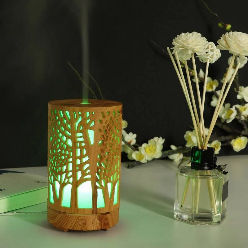 

Bamboo Hollow Wood Grain Aroma Diffuser 200Ml Household Ultrasonic Silent Essential Oil Diffuser Aroma Diffuser Eu Plug