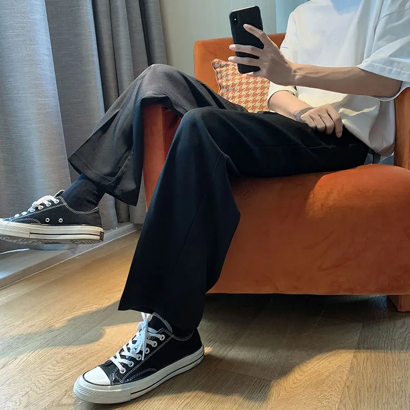 

Korean Style Straight Casual Pants Men's Fashion Solid Color Business Dress Pants Men Streetwear Loose Suit Pants Mens Trousers