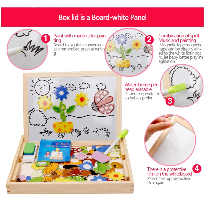 Магнитный художественный мольберт пазл с животными деревянная Магнитная