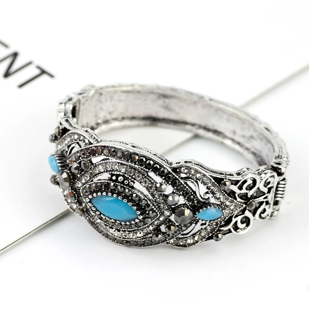 Sunspicems Vintage Turkish Bangle for Women Ethnic Banquet Jewelry Gift Antique Silver Color Female Resin Cuff Bracelet | Украшения и