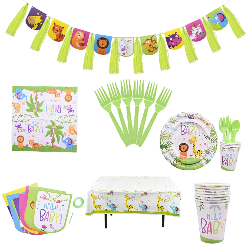 Набор одноразовой посуды Hello Baby бумажные тарелки с милыми животными в джунглях