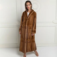light coffee natural mink fur coats with lapel collar women winter trendy 2021 new high quality real mink fur coat outwear woman