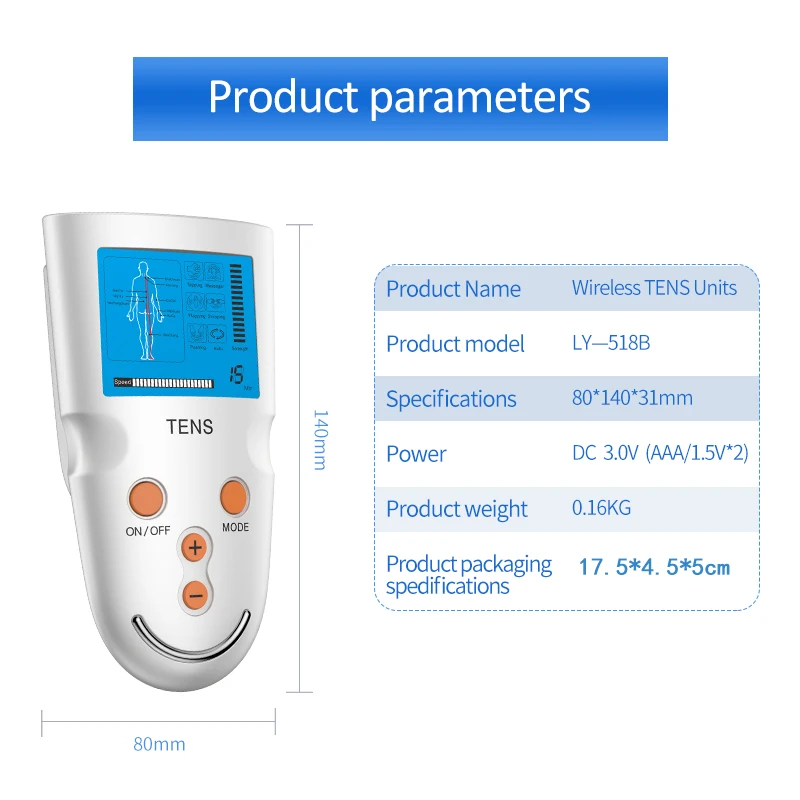 Брендовый беспроводной электротерапевтический массажер TENS с 6 режимами