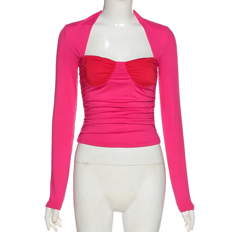 

2020 Autumn Winter T Shirts Women Tops Tees Regular O Neck Long Sleeve Shirts Streetwear Patchwork Skinny Bodycon T-Shirt Women