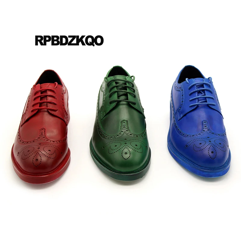 High Quality Brogue Oxfords Plus Size Luxury Real Leather Pointy Toe Prom Red Pointed Wingtip Men Blue Dress Shoes European | Обувь