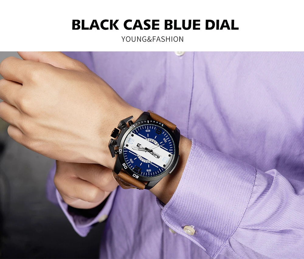 Модные Повседневные Мужские кварцевые аналоговые часы OULM с кожаным ремешком и