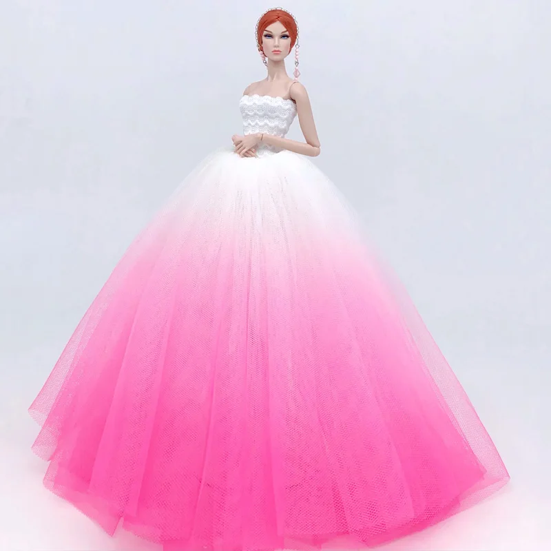 

Gradient Pink Wedding Dress Fashion Doll Clothes For Barbie Doll Outfits For 1/6 BJD Doll Gown Toys For Children Gift