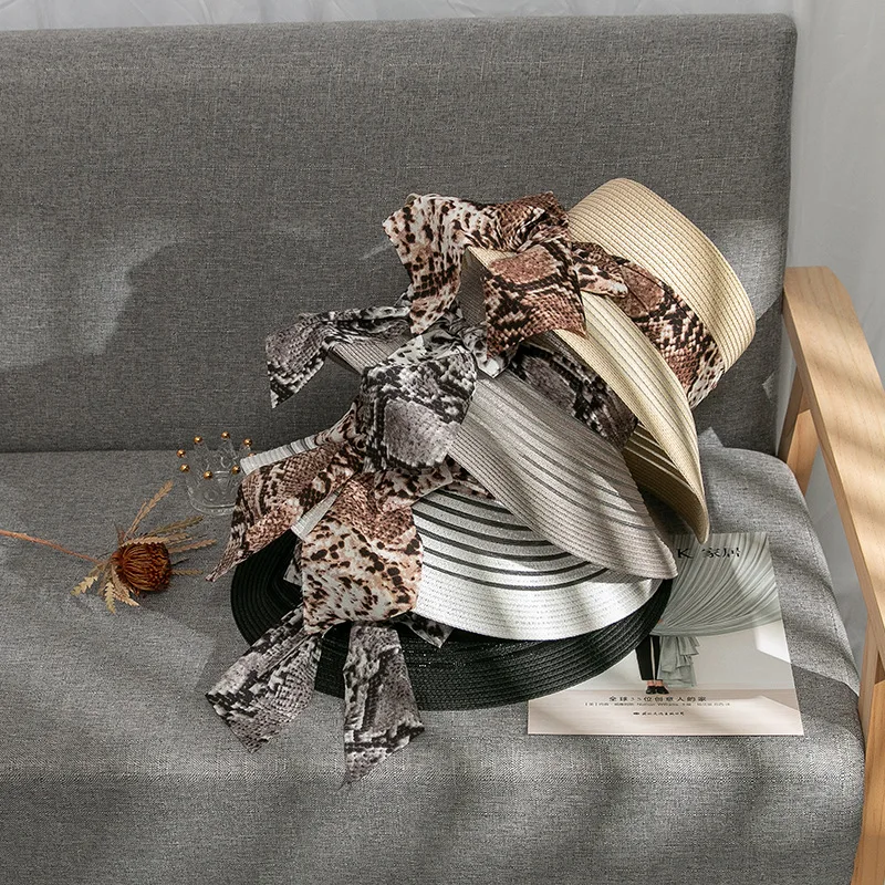 

Summer Women Korean Fashion Big Brim Mesh Patchwork Beach Vacation Straw Hats Ladies Bow Ribbon Sun Cap