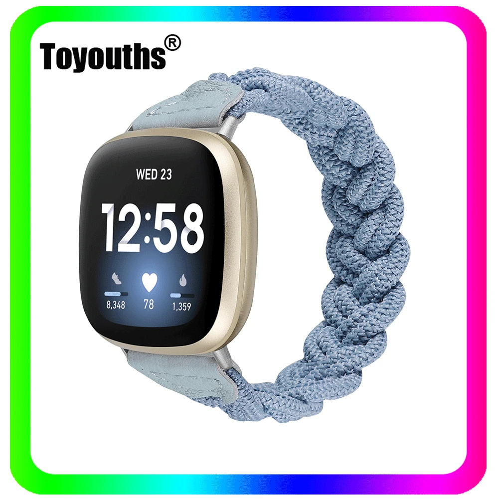 Toyouths Woven Nylon Watch Strap for Fitbit Versa 3 Band Nylon Elastic Braided Wristband for Fitbit Sense Stretchable Watchband